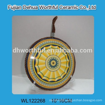 Round shape ceramic pot holders with lifting rope